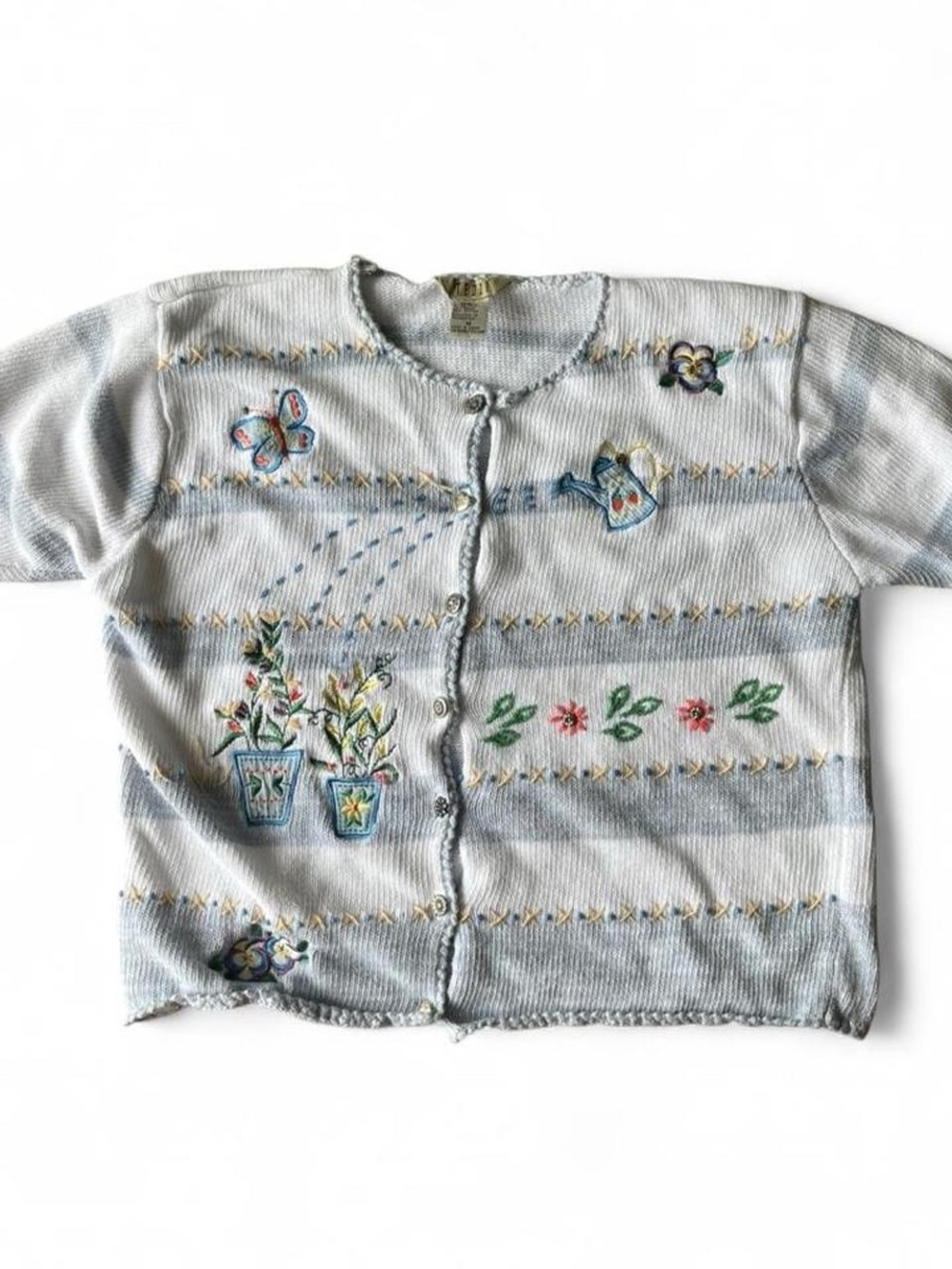 Light Blue Embroidered Button-Front Garden Cardigan